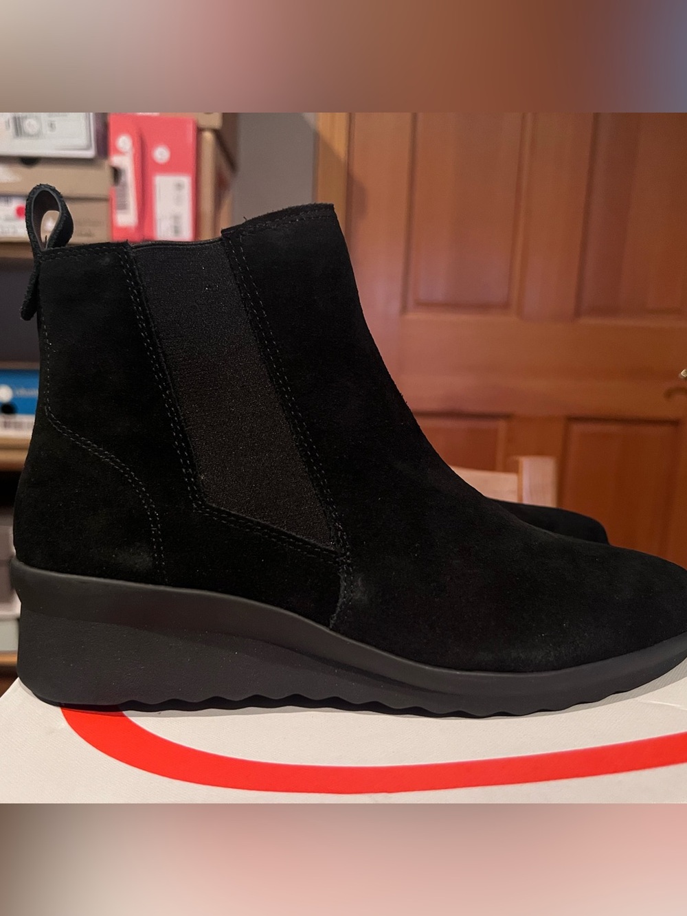 Blondo Black Suede Chelsea Wedge Ankle Boots